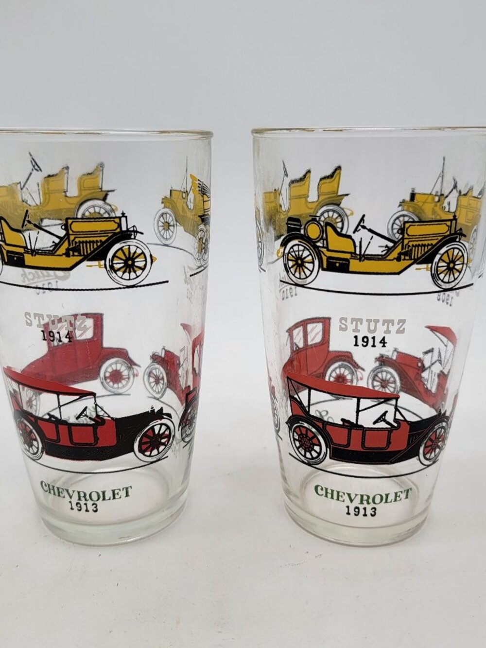 Vintage Hazel Atlas Antique 1920s Cars Drinking Glasses Set Of 2